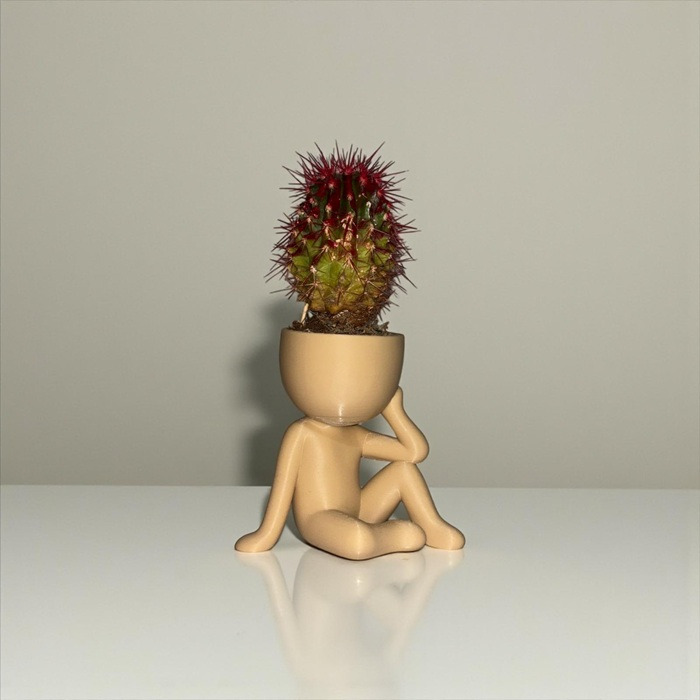 Düşünen Adam Şekilli Mini Saksı – 3D Baskı Dekoratif Figür Saksı