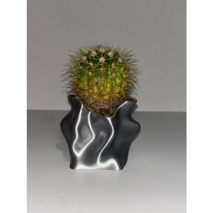 Dalga Formlu Modern Mini Saksı – 3D Baskı Metalik Gri Dekoratif Saksı